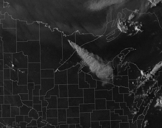 Satellite view of fire plume over Chicago