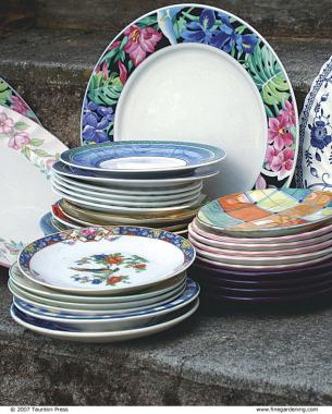 Patterned China plates in stacks