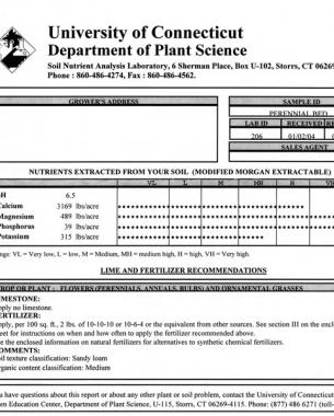University of Connecticut Plant Department of Plant Science soil nutrient analysis lab sheet